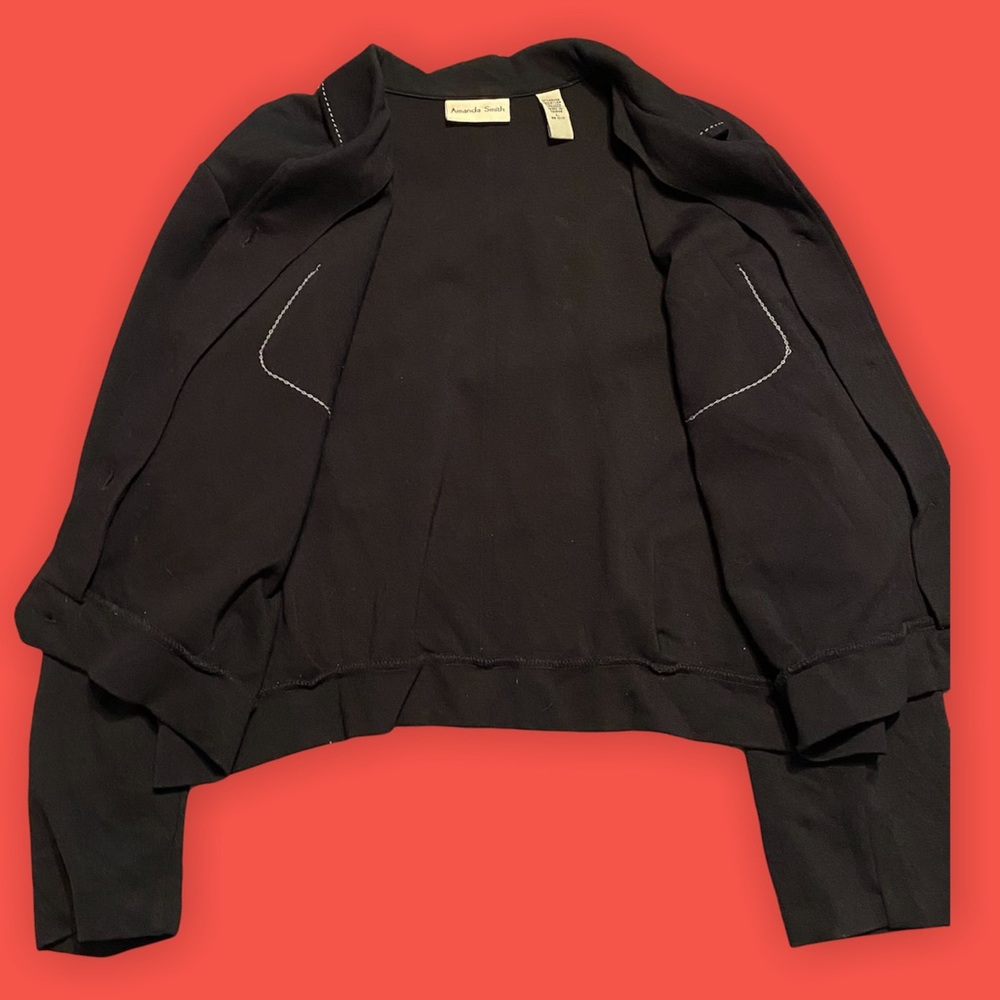 Amanda Smith Jacket Mini Black Short Large Stylish Party White Stitching Thread - Picture 6 of 6